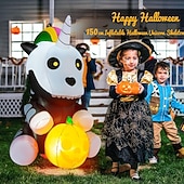 olcso Halloween szabadtéren-1 db 1,5 m-es halloweeni felfújható légmodell ülő csontváz unikornis led világító felfújható fólia udvari dekorációs dísz