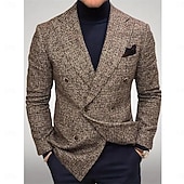 cheap Casual Suits-Men&#039;s Blazer Jacket Notch Collar Lightweight Striped Blazer Brown Standard Fit Double Breasted Six-buttons