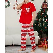 cheap Matching Outfits-Family Pajamas Christmas Pattern Home Print Red Short Sleeve Active Matching Outfits