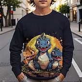 billiga Pojkens 3D-djur-Pojkar 3D Dinosaurie T-shirt Långärmad Vår Höst Mode Grundläggande Barn 4-12 år Rund hals Utomhus Ledigt Dagligen Normal