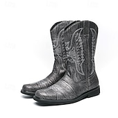 levne Cowboy &amp; Western Boots-Pánské kovbojské boty s hranatou špičkou, nazouvací boty do poloviny lýtek, ležérní obuv ve venkovském stylu pro každodenní nošení