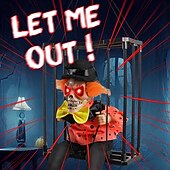 economico Halloween-Decorazione animata di Halloween, 1 pezzo di clown urlante attivato dal sensore di movimento in gabbia con occhi luminosi, spettrale oggetto di scena fantasma prigioniero per decorazioni da