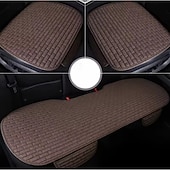 baratos Capas para bancos de automóveis-Capa universal para assento de carro em linho, 3 peças, tecido respirável, protetor de almofada para assento dianteiro e traseiro, acessórios para interior de carro masculino