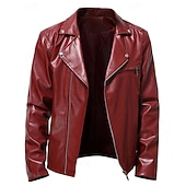  Voor heren Jas van imitatieleer Bikerjack Motorjas Vakantie Dagelijks Winddicht Houd Warm Zak Herfst winter Effen Modieus Klassiek Revers Normaal Zwart Rood Jacks