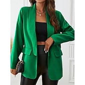 billiga Blazers och kostymer-Dam Kavaj Bekväm Andningsfunktion Ficka Kontorsdam Stil Modern Slät Utomhus Ledigt Dagligen Enkelknäppt Normal Kavajslag Normal Långärmad Ytterkläder Svart Gul Rubinrött Vår Höst