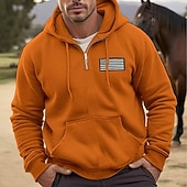 economico felpe con cappuccio da uomo di base-Per uomo Felpa con cappuccio Felpa con cappuccio e zip corta Blu marino Arancione Cachi Grigio chiaro Con Cappuccio Semplice Patchwork Sport &amp; Outdoor Casuale Quotidiano Streetwear Cool Abbigliamento