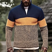 Men's Pullover Sweater Jumper Quarter Zip Sweaters Knit Sweater Ribbed Knit Regular Tops Knitted Color Block Half Zip Fashion Casual Vacation Daily Wear Clothing Apparel Fall Winter Yellow Gray S M L4