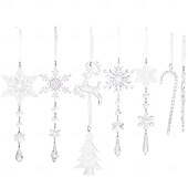 ieftine Ornamente-8 buc ornamente de cristal pentru brad de Crăciun - ornamente de cristal acrilice suspendate în formă de țurțuri de zăpadă de Crăciun pentru brad de Crăciun, articole de petrecere de iarnă pentru Anul