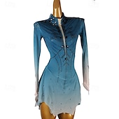 ieftine Rochii de patinaj artistic-Rochie de Patinaj Artistic Pentru femei Fete Πατινάζ στο πάγο Rochii Albastru Negru / Galben Peteci Deschide Înapoi Plasă Spandex Înaltă Elasticitate Antrenament Profesional Competiție Ținută Patinaj