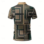 preiswerte Geometrisches Poloshirt für Herren-Herren Geometrisch Polo Kurzarm Polo-Shirts Hemden mit Kragen Lässig Athleisure 3D-Druck Knöpfe Sommer Blau Braun Grün