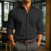 preiswerte Business Casual-Herren Hemd Leinenhemd Sommerhemd Kleidhemd Strandbekleidung Knopfhemd Einfach Urlaub Geschäft Schwarz Weiß Rosa Marineblau Langarm Umlegekragen Sommer Frühling Bekleidung