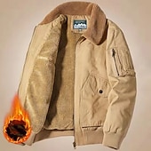 cheap Men's Jackets &amp; Coats-Men's Winter Jacket Bomber Jacket Fleece Jacket Vacation Daily Thermal Warm Pocket Fleece Winter Plain Fashion Streetwear Lapel Regular Black Khaki Army Green Jacket