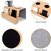 tanie Artykuły domowe-Składany stolik podłokietnikowy do sofy z bambusa w stylu vintage z uchwytem na kubek – nie wymaga montażu, należy myć ręcznie, naturalne drewno &amp;wykończenie w kolorze czarnym, drewno liściaste