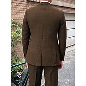 economico Giacche e Completi uomo-Uomo Casuale Completi in Tweed Bavero classico Caffè Tinta unita Vestibilità su misura 3 pezzi