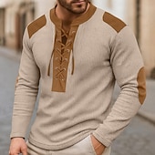 economico T-shirt in maglia waffle-Per uomo Maglietta Maglia Henley Maglietta a Maglia Waffle Camicia a Maniche Lunghe Manica Lunga Collo alla coreana Collo con lacci Primavera &amp; Autunno Blocco di colori Moda Designer Essenziale