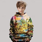billiga Pojkens 3D-djur-Pojkar 3D Dinosaurie Huvtröja Långärmad Vår Höst Mode Streetwear Barn 4-12 år Huva Utomhus Ledigt Dagligen Normal
