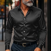 economico Camicie in raso da uomo-Per uomo Camicia Come la seta Camicia in raso Camicia elegante Camicia casual Camicia con Bottoni Semplice Formale Affari Nero Bianco Giallo Rosa Manica Lunga Bavero Primavera &amp; Autunno Tutte le