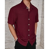 economico camicia da uomo con bottoni-Per uomo Camicia Camicia Estiva Camicia casual Camicia da Spiaggia Camicia con Bottoni Marrone Scuro Nero Bianco Verde chiaro Rosa Manica Corta Semplice Bavero Vacanza Camicia hawaiana Abbigliamento