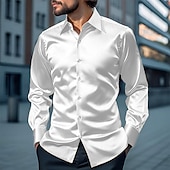 cheap Men's Satin Shirts-Men's Shirt Silk Like Satin Shirt Dress Shirt Casual Shirt Button Up Shirt Plain Streetwear Wedding Yellow Red Navy Blue Gray Long Sleeve Lapel Spring &amp;  Fall All Seasons Clothing Apparel