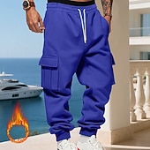 baratos Carga-Homens Calças Esportivas Calças de lã Corredor Calças de inverno Calça de moletom cargo Com Cordão Bolsos Cintura elástica Tecido Conforto Quente Esportes Diário Moda Casual Preto Branco