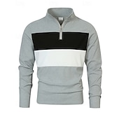 preiswerte Klassisches Poloshirt für Herren-Herren Poloshirts Viertel-Reißverschluss-Poloshirt Alltagskleidung Date Viertelreißverschluss Langarm Mode Basic Farbblock Patchwork Reißverschluss Frühling Herbst Normale Passform Schwarz Wei