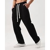 cheap Straight Leg-Men's Sweatpants Trousers Straight Leg Sweatpants Drawstring Pocket Elastic Waist Plain Comfort Sports Outdoor Daily Fashion Casual Black White Micro-elastic