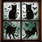 abordables Pegatinas de Halloween-4 hojas de pegatinas de pared para Halloween, para ventanas, telarañas y murciélagos. &amp;Gatos negros, estática, escaparate de Halloween &amp;decoración del hogar