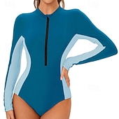 billige Utslett vakter-Dame Badedrakt Rash-guard UV Solbeskyttelse UPF50+ Langermet Badetøy Ta igjen glidelåsen Svømming Surfing Lapper Sommer Vår Høst