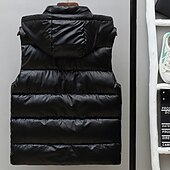 levne Pánská péřová vesta-Pánské Puffer Vesta Kamizelka Vesta Dovolená Denní Rande Módní Na běžné nošení Podzim zima Kapsy Polyester Zahřívací Pohodlné Pevná barva Zip Kapuce Běžný Stříbrná Černá Rubínově červená Tmav