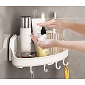 tanie organizer łazienkowy-Półka prysznicowa Taili z przyssawką, wodoodporna półka prysznicowa z haczykami, ścienny organizer do łazienki na szampon, żel pod prysznic, odżywkę i mydło