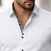billiga Button Down-skjortor för män-Herr Skjorta Button Down skjorta Skrynkbeständig Bröllop Utomhus Vit Rosa Långärmad Nedvikt Sommar Vår Kläder