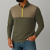preiswerte T-Shirt mit Waffelstrick-Herren Waffelhemd T Shirt Halb-Zip-Shirt T-Shirt Langarm Viertelreißverschluss Herbst Frühling &amp; Herbst Farbblock Texture Mode Designer Basic Patchwork Farbblock Urlaub Straße Lässig Schwarz Koffee
