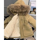 voordelige Meisjes dons- en pufferjack-Kinderen Voor meisjes Dons Effen Kleur Modieus Bontzoom School jas bovenkleding 4-12 jaar Winter Blozend Roze Khaki