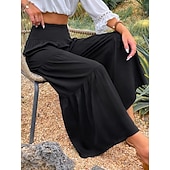 baratos Calça de linho de algodão simples-Mulheres Calças de linho de algodão Perna larga chinês Básico Casual Comprimento total Cintura Alta Tecido Cintura elástica Confortável Macio Com Stretch Ao ar livre Rua Preto Branco Azul Roxo Claro