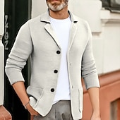 preiswerte Herren Strickjacke-Herren Strickjacke Kurzer Pullover Strickpullover Gerippt Kurz gestrickt Stricken Normale Oberteile Tasche Einfarbig Hemdkragen Mode Klassisch Urlaub Alltagskleidung Bekleidung Herbst Winter Schwarz