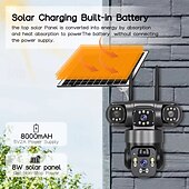 お買い得  屋内IPネットワークカメラ-ソーラーカメラ 屋外 ワイヤレス Wi-Fi 3レンズ ソーラーセキュリティカメラ 360度パノラマ &amp;チルト、死角なし、スマートAI、人間検知、追跡、カラーナイトビジョン、双方向通話、サイレンアラーム、携帯電話不要