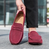 billiga Slip-ons och loafers till herrar-Röda herrloafers i konstläder med slip-on-funktion, lätta, avslappnade mockasiner för arbete, resor och vardagsbruk