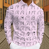 halpa Miesten printtipoolopaita-Miesten Piirretty Polo Pitkähihainen Poolopaidat Kauluskäänne Vapaa-aika Urheilu- ja treenivaatteet Arki-asut 3D-tulostus Napit Kevät Syksy Talvi Musta Valkoinen Vaalean vihreä