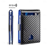 levne Úložiště a organizování-Pánská peněženka z uhlíkových vláken s RFID blokováním, krátké kožené pouzdro na karty, ochrana pro průkazy totožnosti a kreditní karty, velká kapacita, přenosná pánská peněženka pro každodenní