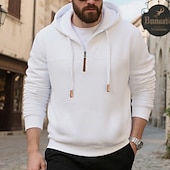 baratos Moletom com capuz de lã-Homens Moletom Moletom com capuz Moletom de lã Adamascado Preto Branco Vinho Azul Marinha Com Capuz Tecido Patchwork Desportos e Ar livre Casual Diário Roupa de rua Legal Roupa de Esporte Inverno