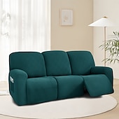 baratos Cobertura de Sofa-Sofá reclinável de 3 lugares com design de malha 5x5 - sofá de estar para três pessoas com encosto baixo e estilo moderno