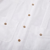 economico Vacanza-Per uomo Camicia Camicia di lino Camicia Guayabera Camicia Estiva Camicia da Spiaggia Camicia con Bottoni Semplice Vacanza Casuale Bianco Manica Lunga Colletto Estate Primavera &amp; Estate Abbigliamento
