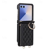 baratos Capa Samsung-telefone Capinha Para Samsung Galaxy Z Flip 7 Z Virar 6 Z Flip 5 Z Flip 4 Capa traseira com cordão Pata de Apoio Slot para cartão Retro TPU Couro PU