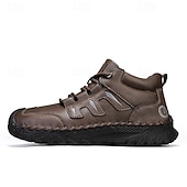 cheap Ankle Boots-Men&#039;s Coffee Brown Leather Sneakers with Contrast Stitching and Cushioned Sole – Comfortable Casual Shoes for Outdoor Adventures and City Fashion