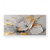Pintura a óleo de flores douradas sobre tela, arte de parede feita à mão, pintura floral branca abstrata, decoração de sala de estar, decoração de casa, pintura enrolada, sem moldura, sem esticar baratos Pinturas a Óleo-Pintura a óleo de flores douradas sobre tela, arte de parede feita à mão, pintura floral branca abstrata, decoração de sala de estar, decoração de casa, pintura enrolada, sem moldura, sem esticar