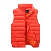 levne Pánská péřová vesta-Pánské Puffer Vesta Kamizelka Vesta Dovolená Denní Rande Módní Na běžné nošení Podzim zima Kapsy Polyester Zahřívací Pohodlné Pevná barva Zip Stojáček Běžný Černá Rubínově červená Oranžová Tmavomodrá