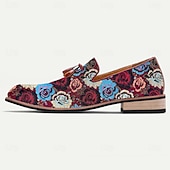 levne Jacquard boty-Pánské mokasíny z žakárové tkaniny s modrým a červeným květinovým vzorem – společenská obuv ve vintage stylu na svatby, večírky a formální události