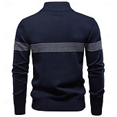baratos Suéteres e Cardigans Elite Masculinos-Homens Pulôver Tricotar Tops regulares Half Zip Listas Tecido Colarinho Clerical Legal Pulôver Escola Férias Roupa Primavera Outono Preto Azul Marinho Escuro S M L