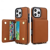 ieftine Carcase iPhone-telefon Maska Pentru 16 15 14 Pro Max 16e 13 Pro Max 13 Mini Capac Spate cu Lanyard Cric Loc pentru card Retro TPU PU piele