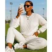 tanie dresy-Damskie Dres Spodnie dresowe Stroje sportowe Splot kablowy Solidne kolory Zestawy odzież Jesień Czarny Biały Na zewnątrz Podróże Sportowy Wysoka talia Moda Długi rękaw Sport Odzież sportowa Średnio